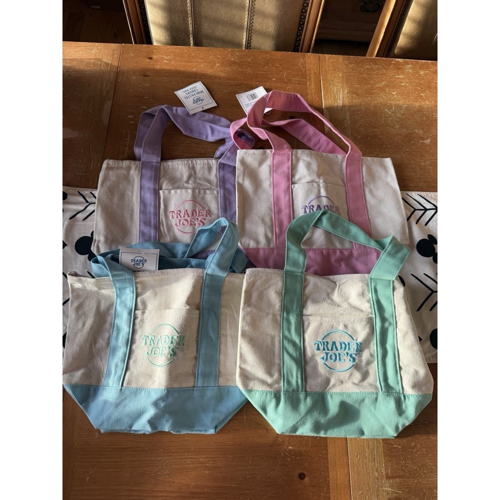 NWT Trader Joe's Spring 2026 Mini Pastel Canvas Tote Bag Set Of 4